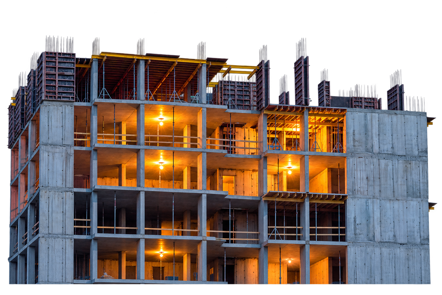 Building under construction with lights